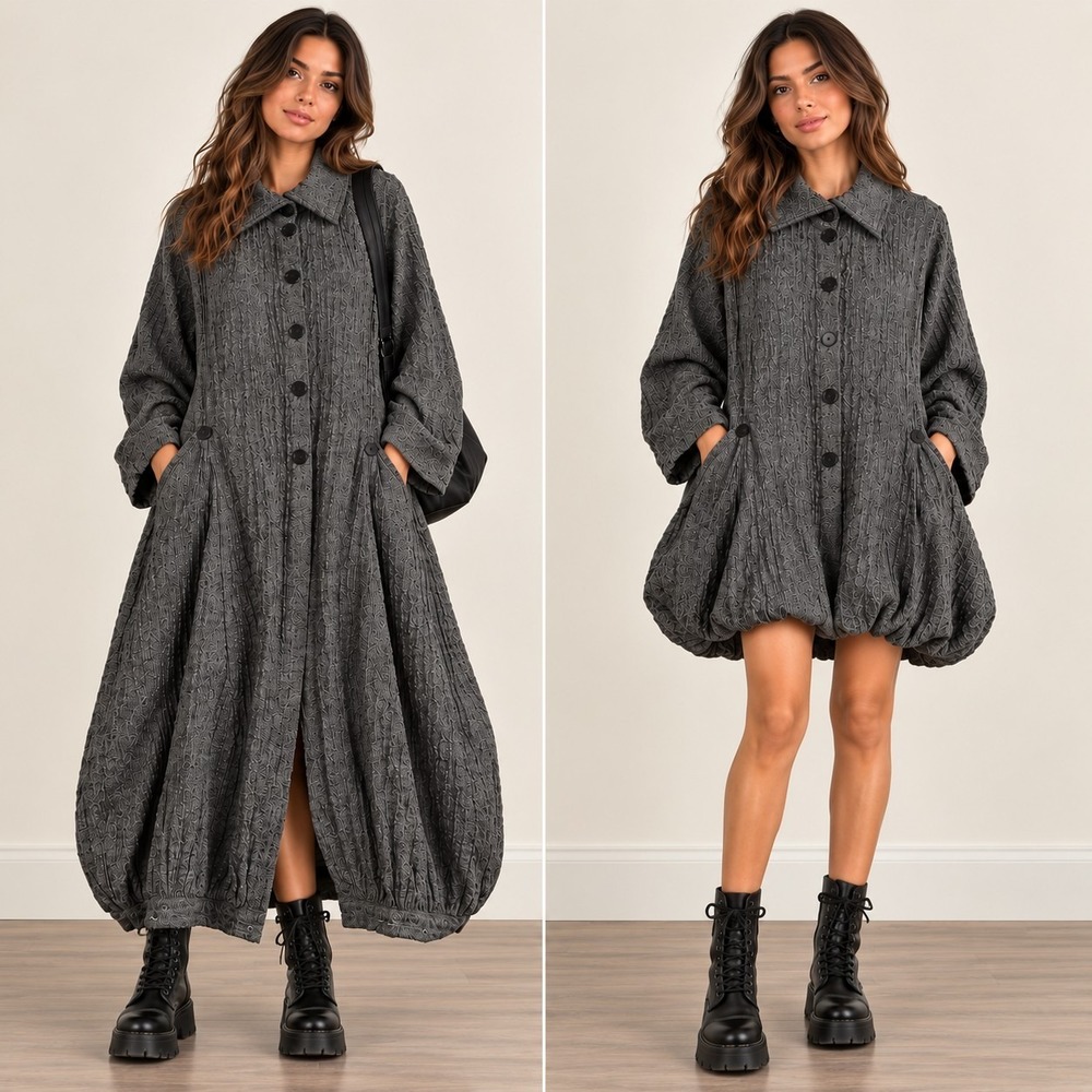 Dress To Kill Gray Texture Lagenlook Baloon Convertible Dress Mod Wife Grunge